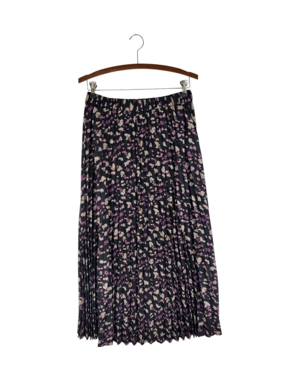 ba&sh Malicia Midi Skirt Pull On Pleated Black Purple Bordeaux Womens 40 US 8